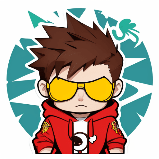 AI generated: ((cute sticker of white guy with spiky brown hair, pit viper sunglasses and red hoodie, style cartoo...