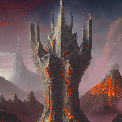 AI generated: Digital artwork of a fantastical chess game set in the foreground with a towering dark knight and a ...