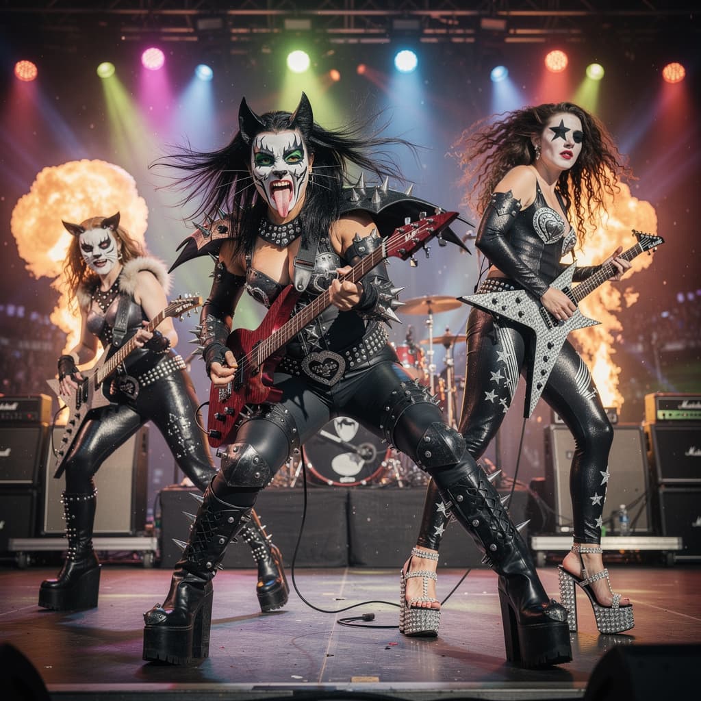 AI generated: A highly detailed, super photorealistic 8K image of an all-female rock band recreating the iconic KI...