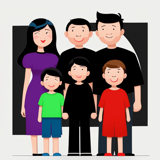 AI generated: illustration art, series of simple, colorful, family, mom, dad, son,exaggerated, solid-black backgro...