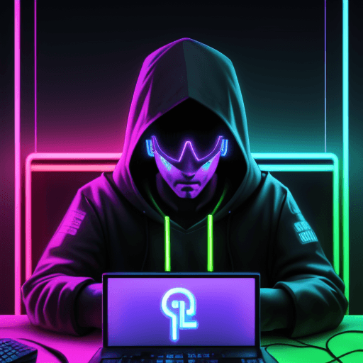 AI generated: neon images of a hacker, neon colors 
