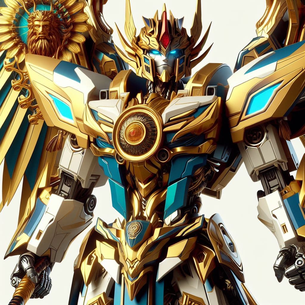 AI generated: A fusion between the transformers' optmus prime and the anime's golden knight Saint Seiya's death ma...