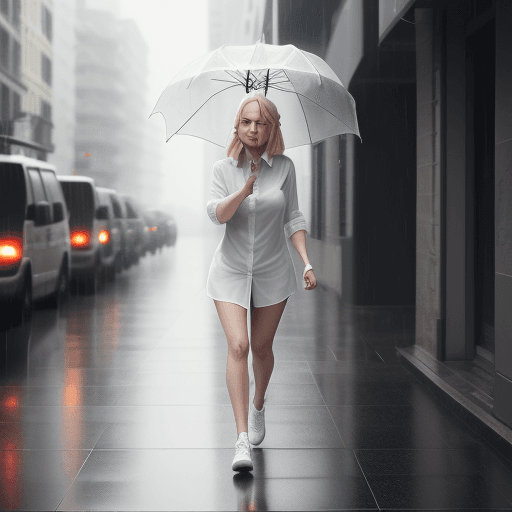 AI generated: A woman walking in a city wearing a white shirt, cinematic, 8k, blond hair, full body, facing camera...