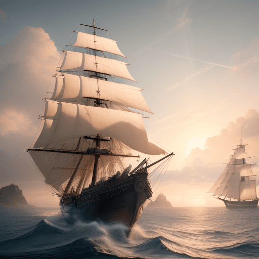 AI generated: Photo of a ultra realistic sailing ship, dramatic light, pale sunrise, cinematic lighting, battered,...