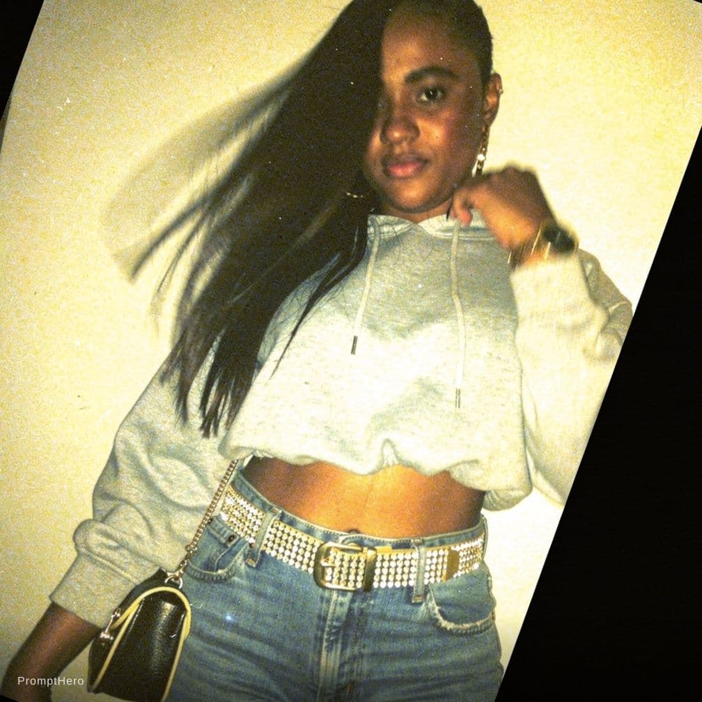 AI generated: a lo-fi 2015s-era, diagonally taken, low-quality iPhone photo of a 20-year-old baddie. The shot is i...