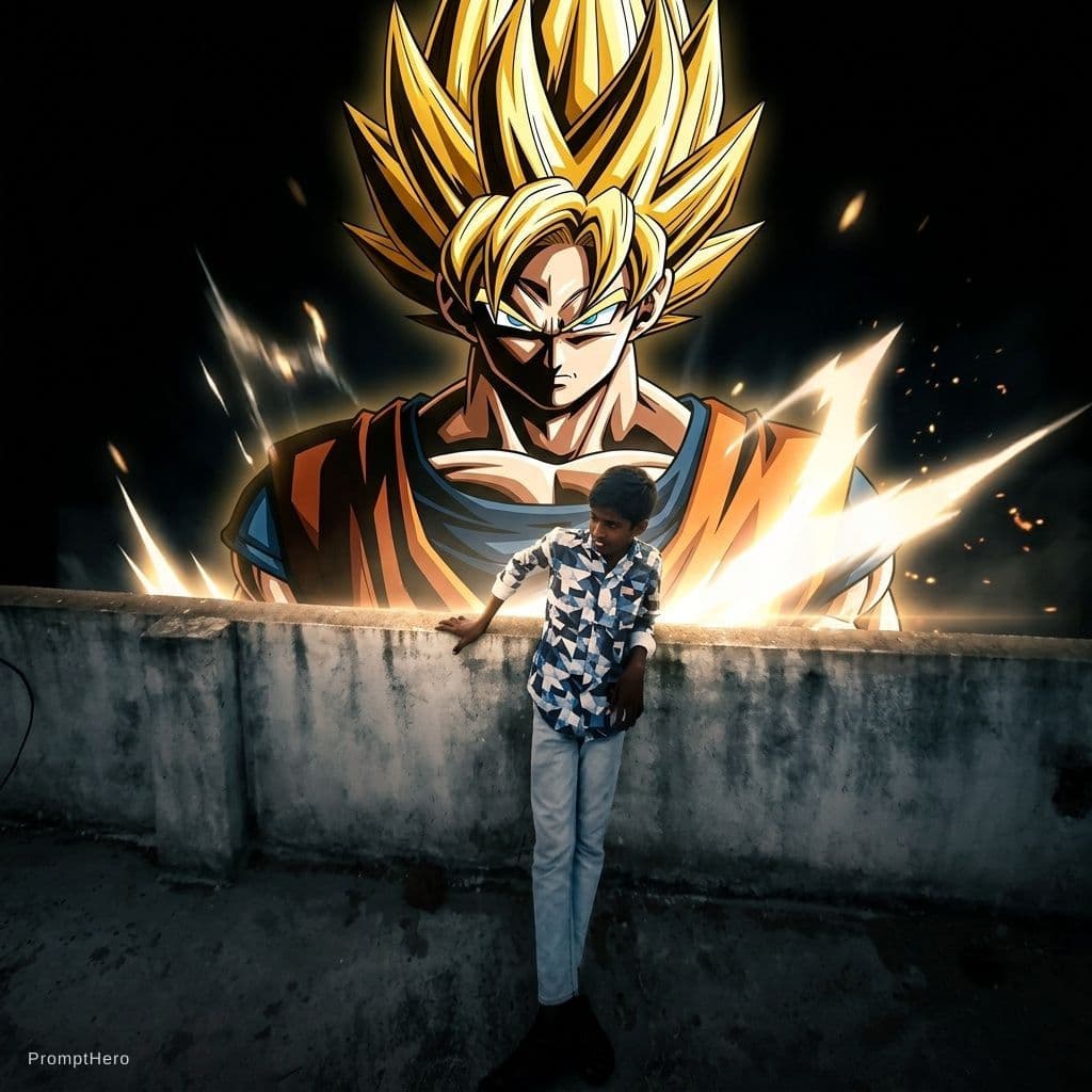 AI generated: Make background like Goku photo 
Black colour 