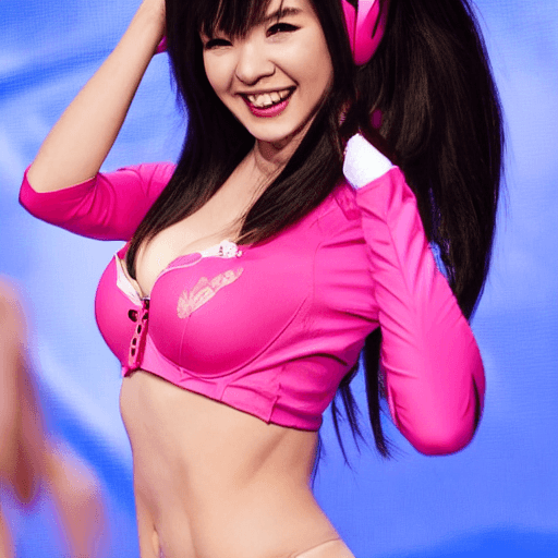 AI generated: Dva from overwatch in underwear from Victoria secret runway model
