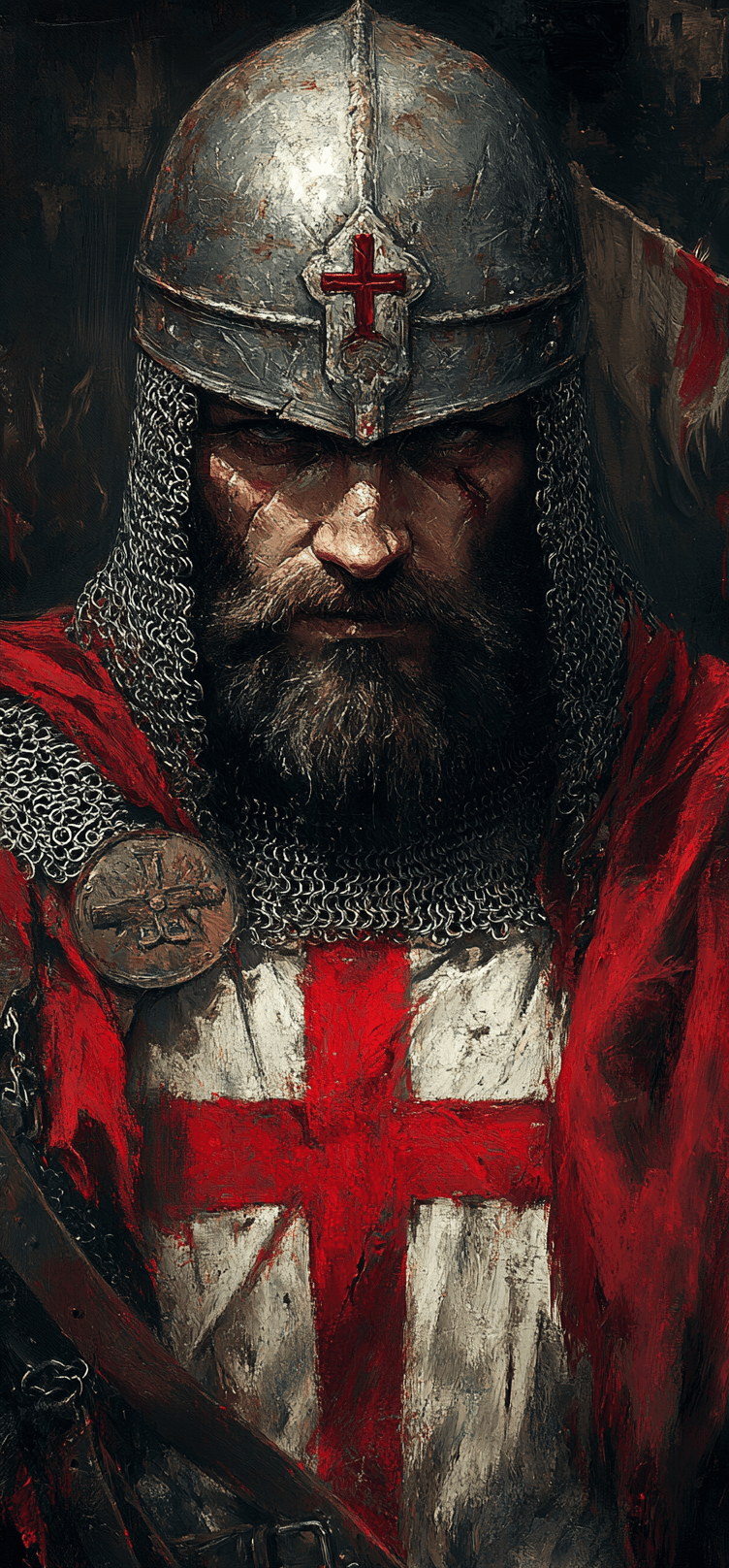 AI generated: oil on canvas, impressionist tendencies, ,A highly detailed digital illustration of a Crusader, capt...