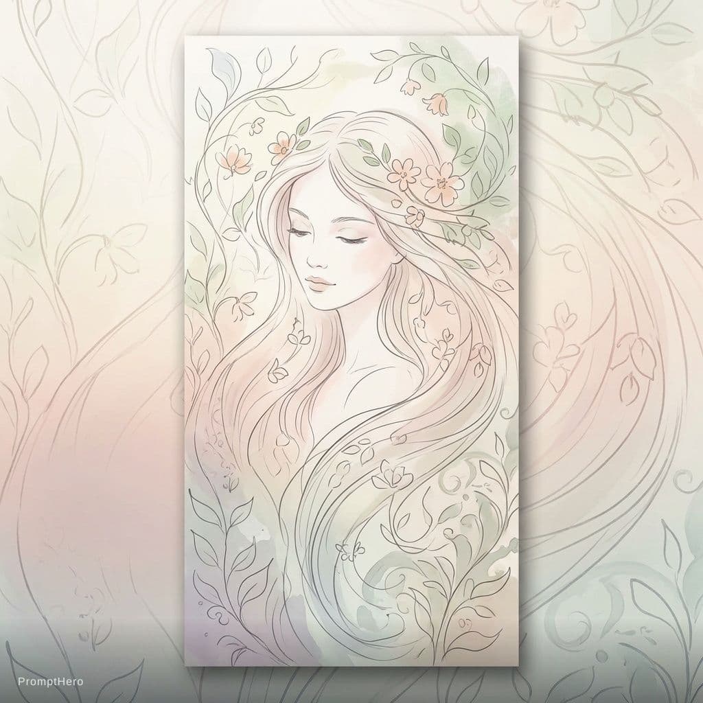 AI generated: Create a beautiful, intricate drawing of a woman in a nature-inspired, art nouveau style. The figure...