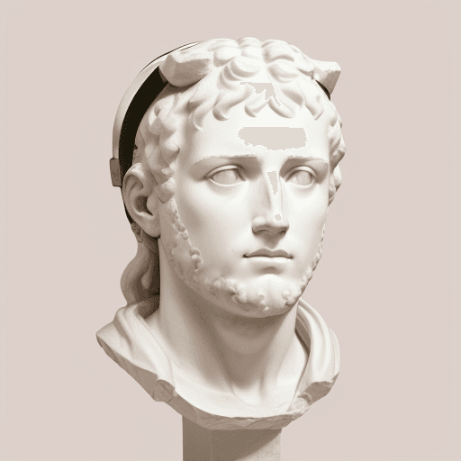 AI generated: Plaster head of David, white Marshall headphones,on Doric order, pink background --ar 4:5 --q 2
