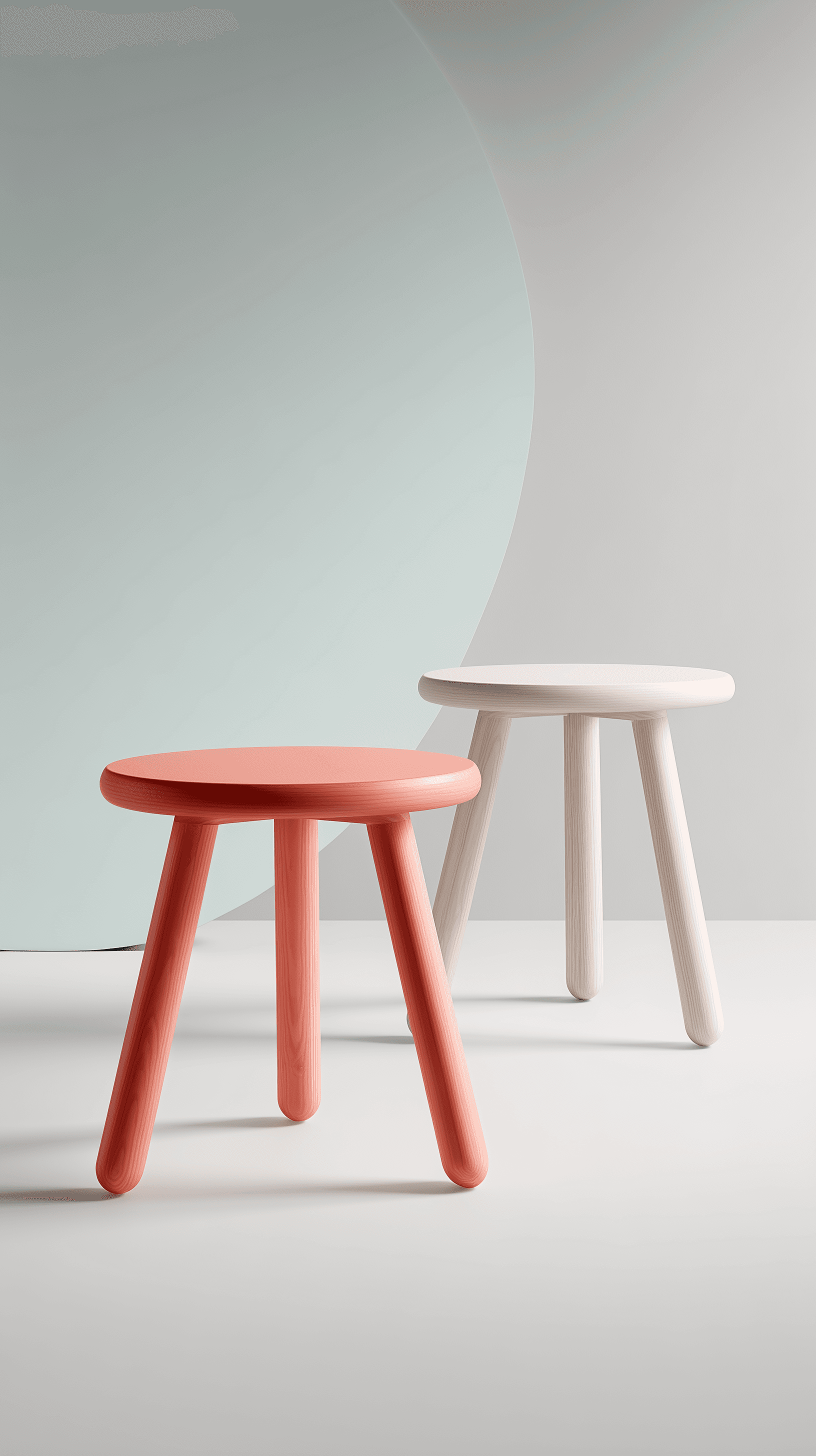 AI generated: productive photograph, minimalist editorial product design, playful two stools, inspired round seats...