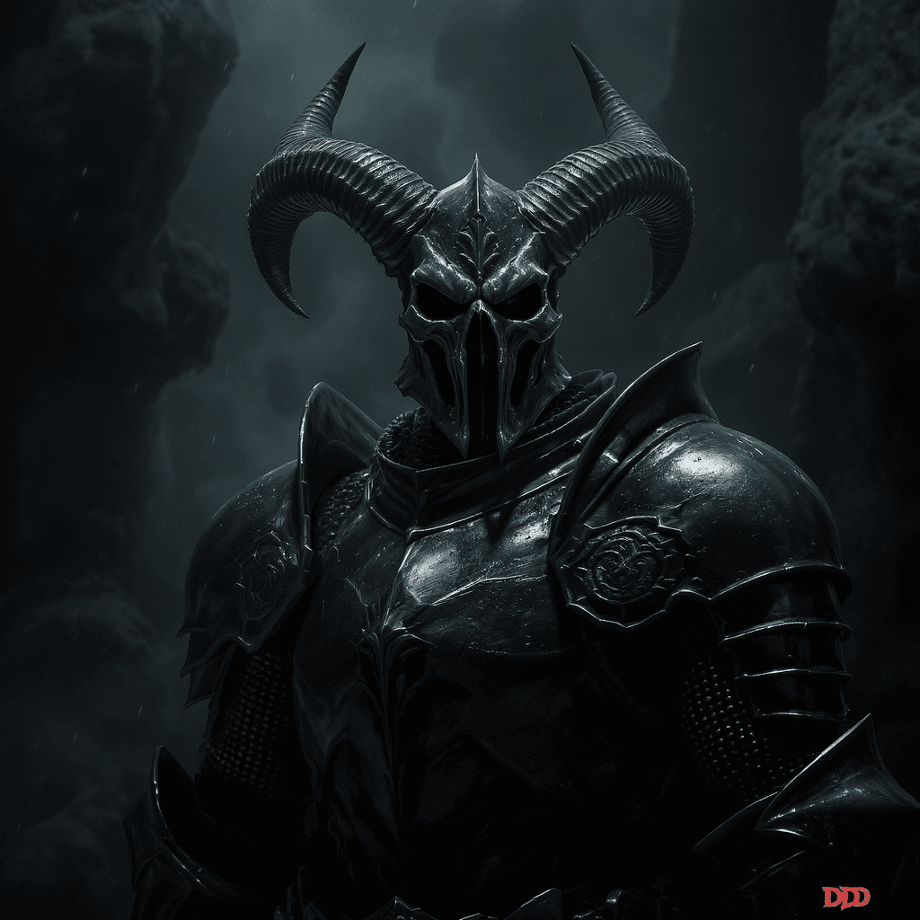 AI generated: Character design, D&D, A dark knight in imposing black plate armor, highly detailed and intricate. T...