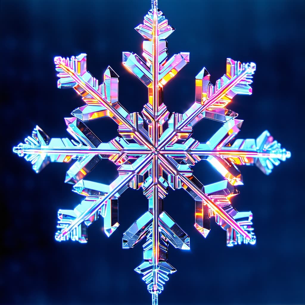 AI generated: snowflake under a microscope, artistic macro view, abstract crystalline geometry, symmetrical patter...