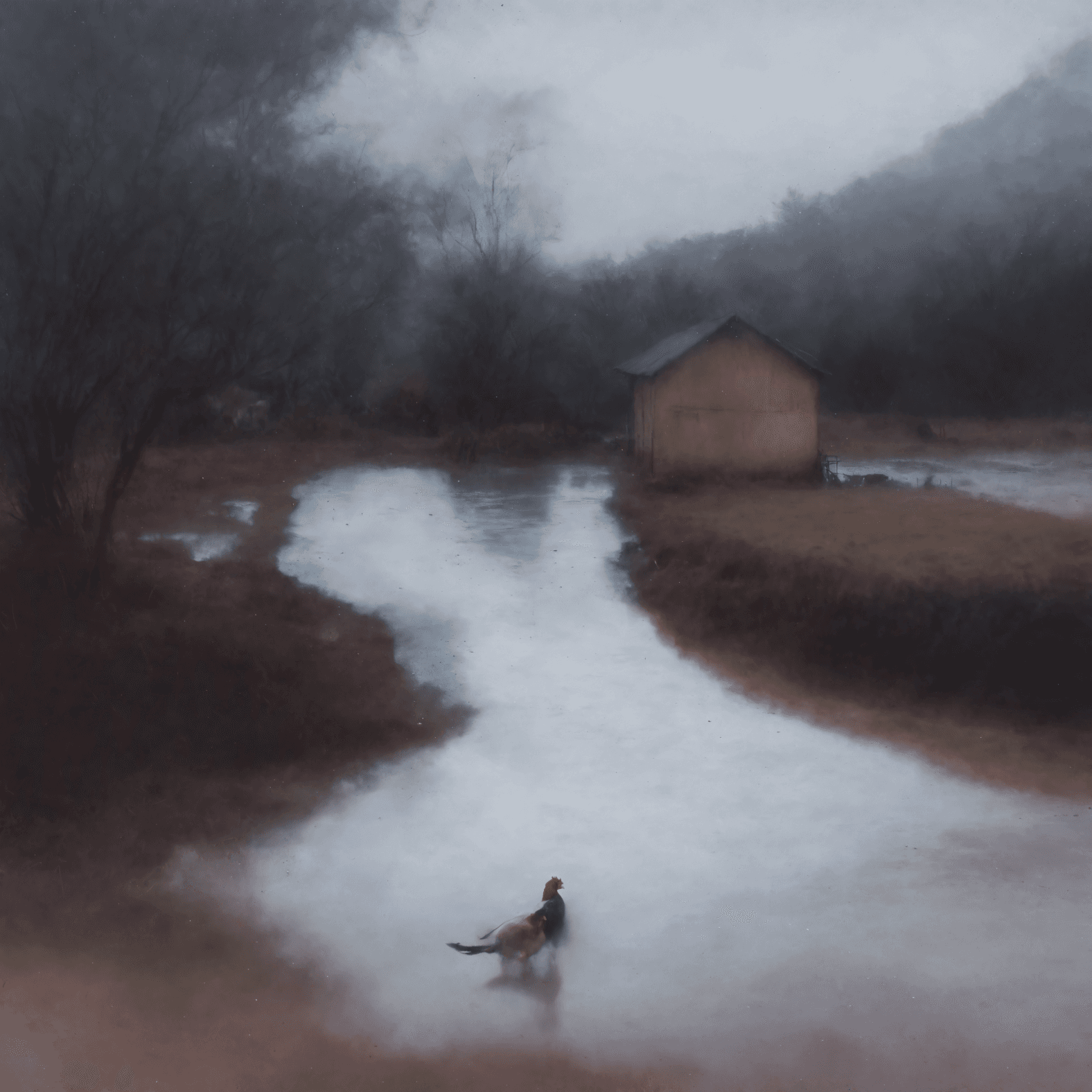 AI generated: minimalist style, dramatic sunset lighting, artistic quality, wide-angle image, muted colors, nostal...