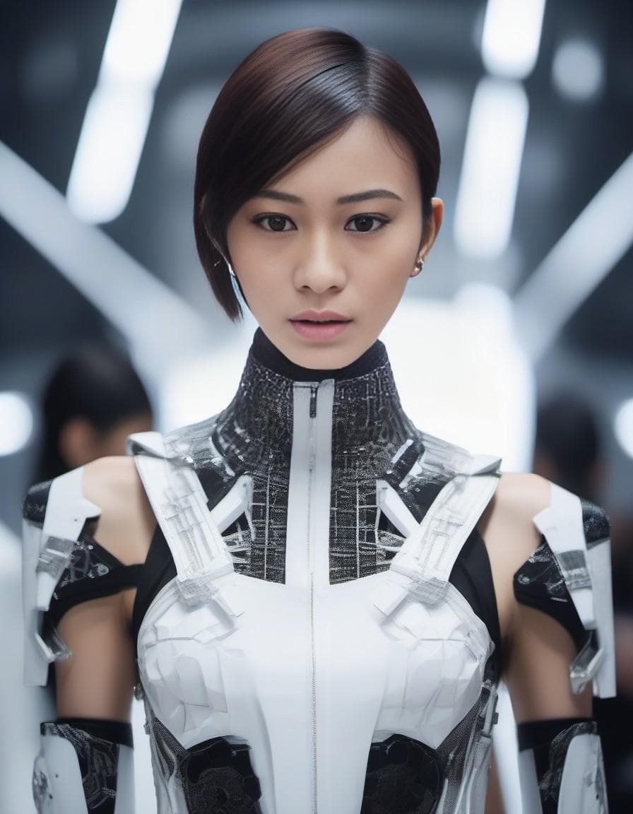 AI generated: close-up handsome proportional anime wearing avant garde biomechanical cyberpunk fashion made by the...