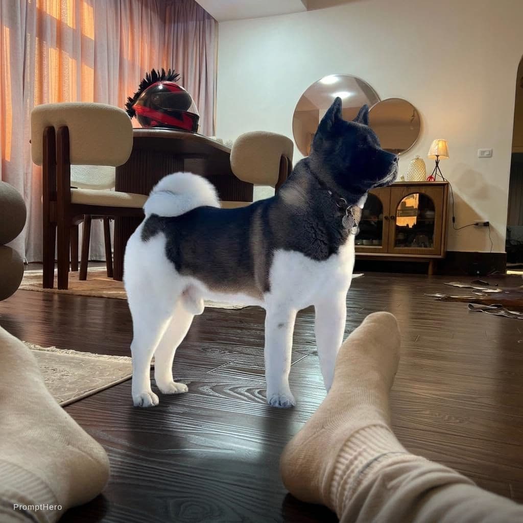 AI generated: Add the dogs standing in the second uploaded photo and make it exactly as real photo