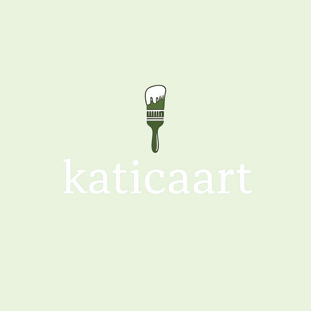 AI generated: Create a logo for a paint artist whose name is katicaart. The logo should have a light green backgro...