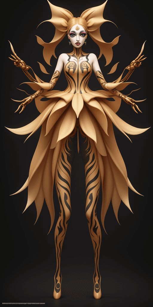 AI generated: full body, a girl with face painting and a golden background is wearing makeup, creative, glamorous ...