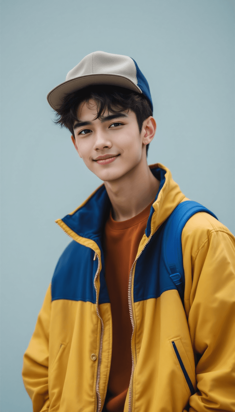 AI generated: High resolution photography Adolescent Boy, 22 years old, wearing a hat, always smile,Looking smart,...