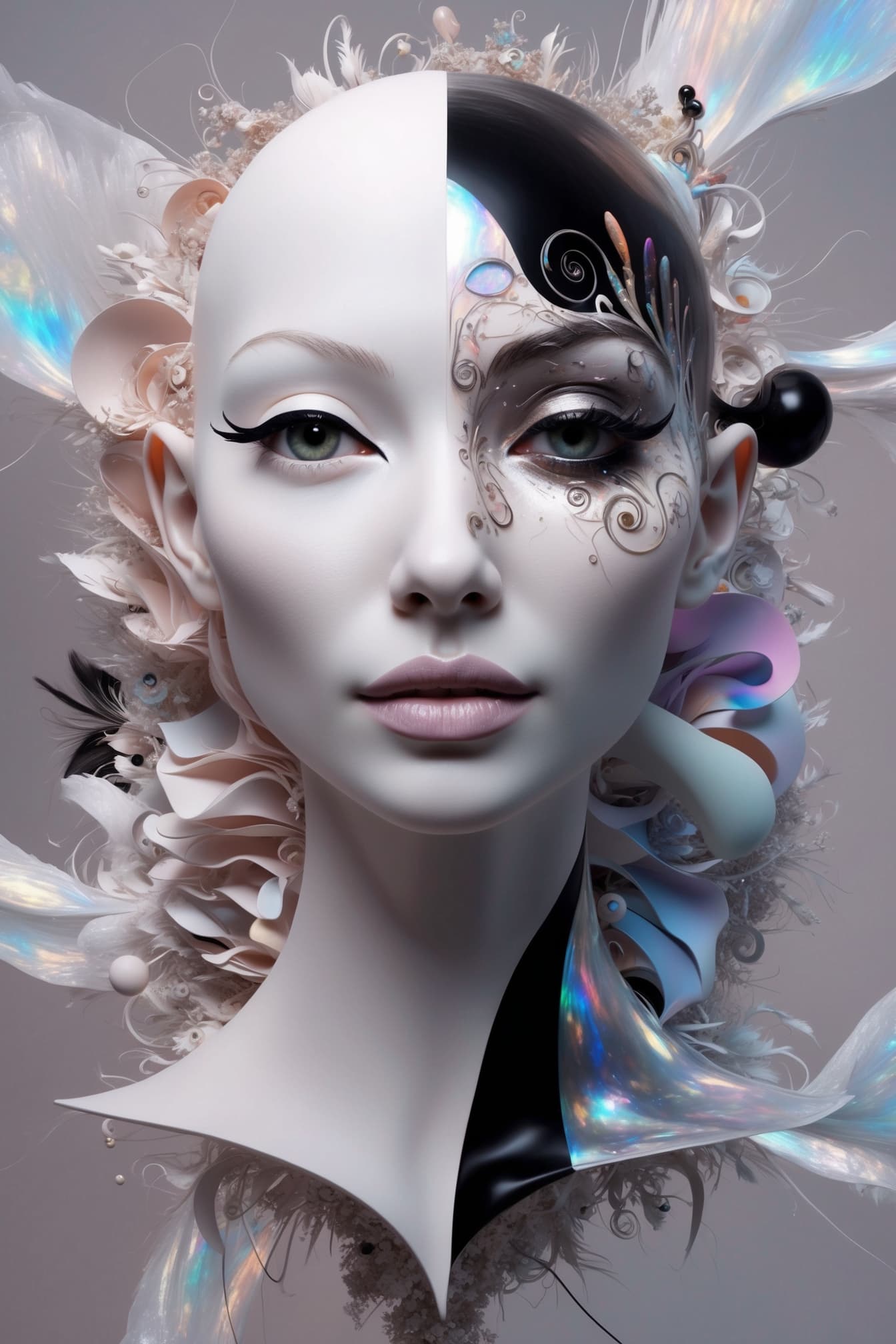 AI generated: A mesmerizing, hyper-realistic illustration of a surreal, minimalist woman, set against a dreamlike,...