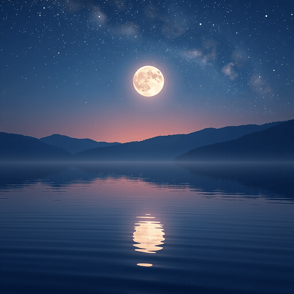 AI generated: A serene, dreamlike scene of a starry night sky over a calm, still lake, reflecting the moonlight an...