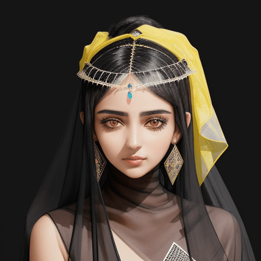 AI generated: The watercolor painting shows a beautiful young Saudi woman with black hair, wearing a black dress d...