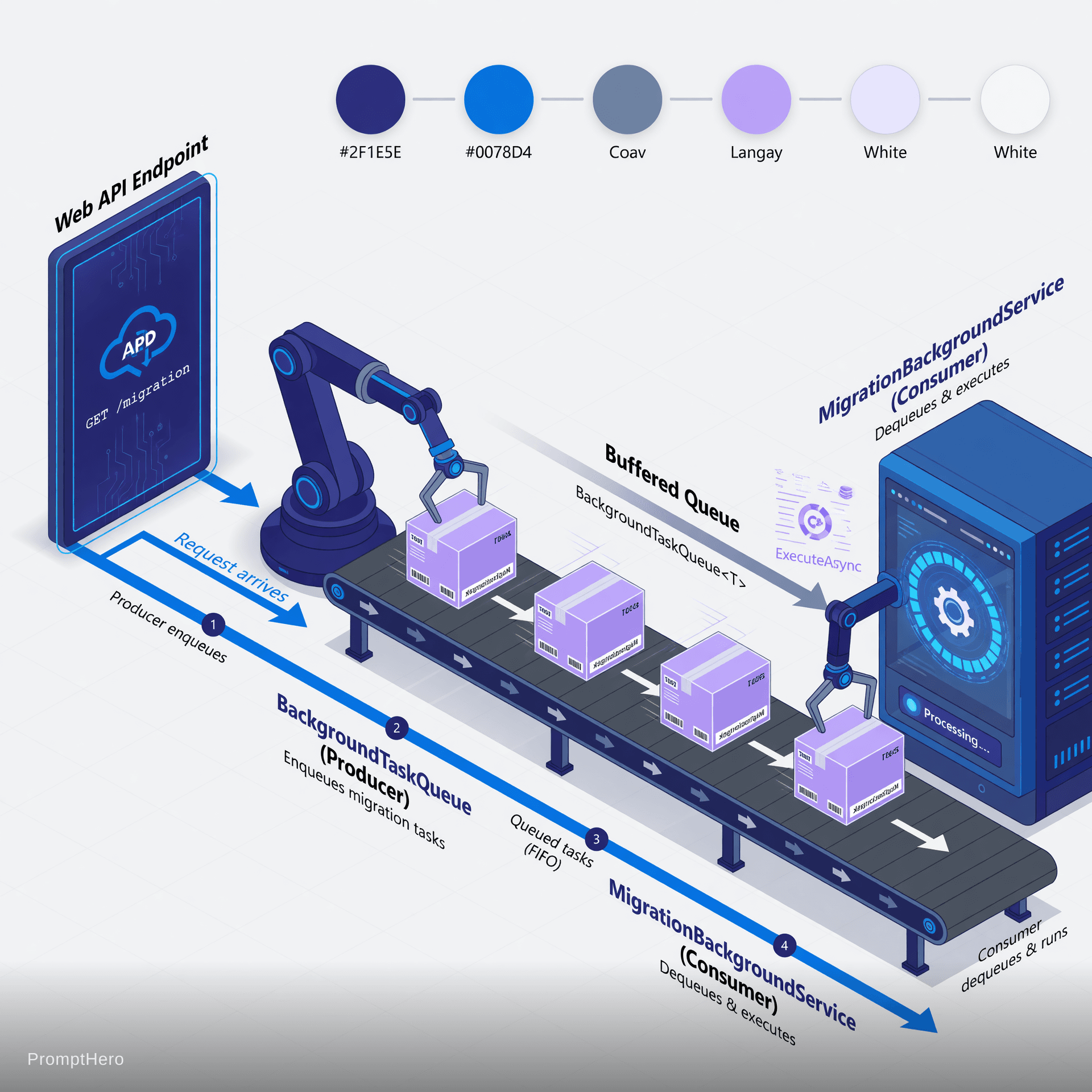 AI generated: Create a professional, clean, and representational diagram illustrating a software architecture proc...