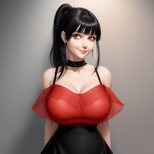 AI generated: black hair, hair with ponytail, bangs, (aqaua eyes: 0.9), (makeup, mascara: 0.9), (smile: 0.5), tran...