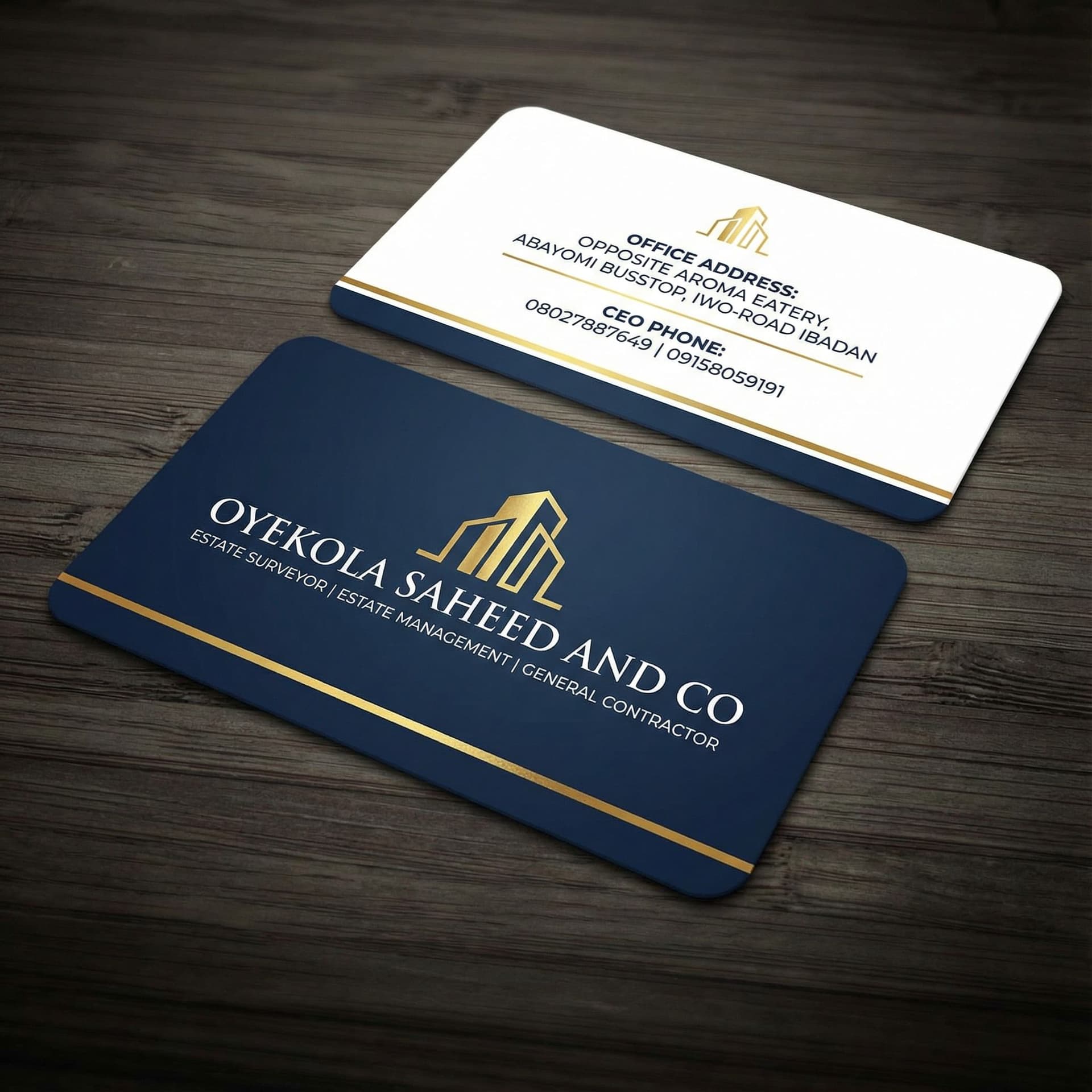 AI generated: Luxury corporate business card design for "Oyekola Saheed and Co", with the business description " e...