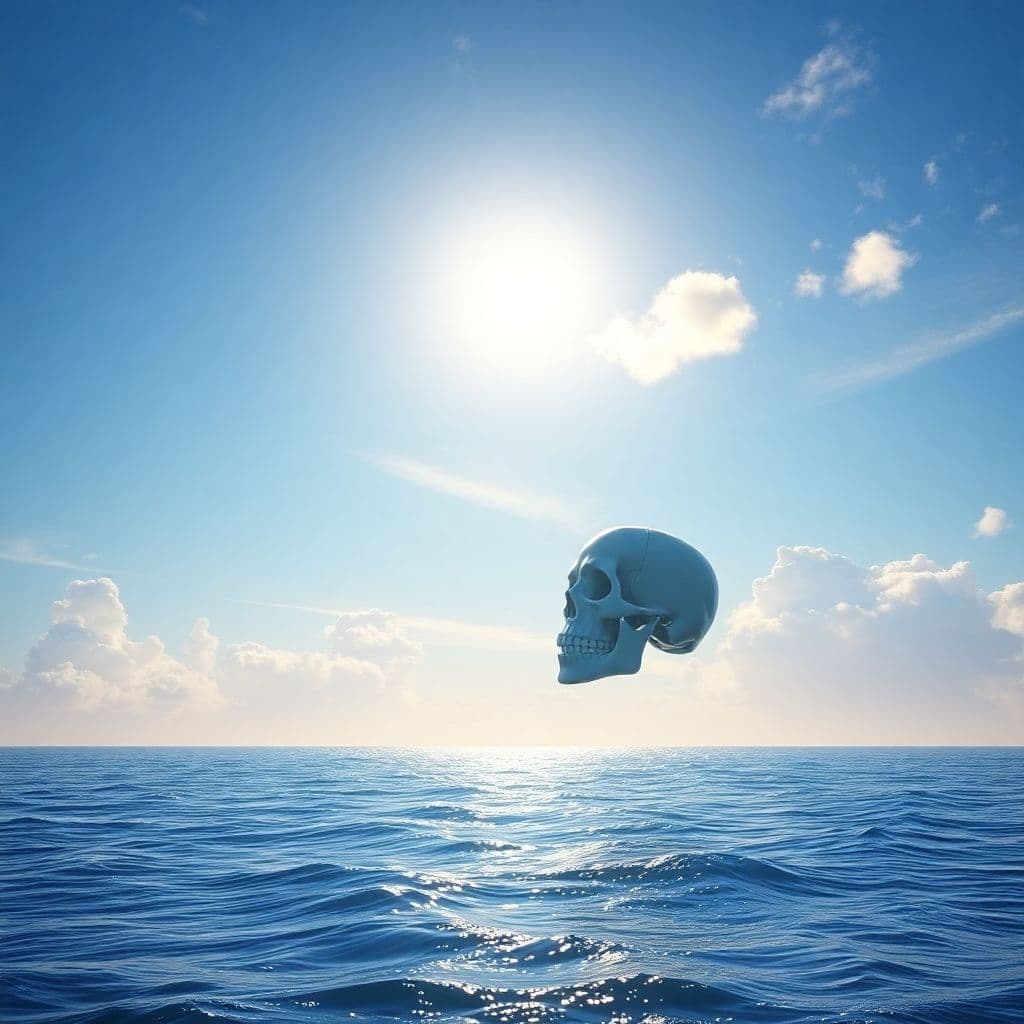 AI generated: the sky in the background, in the style of realism with fantasy elements, skull motifs, light-filled...