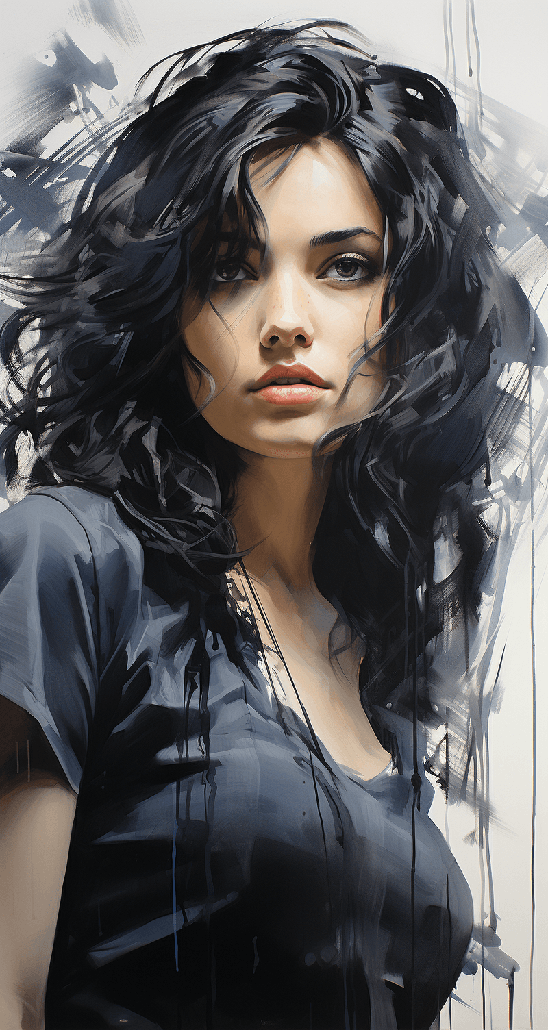 AI generated: drawing of a beautiful woman in a portrait sketchbook, in the style of dynamic expressionist style, ...