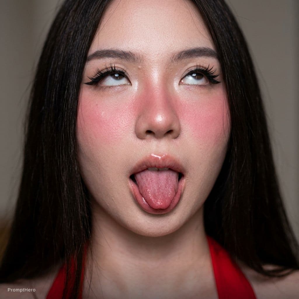 AI generated: "A close-up portrait focusing on a face with an ahegao expression, eyes rolled up to show the whites...
