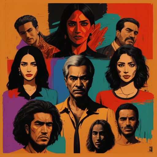 AI generated: A striking movie poster for "VAHID MOVIES" features a diverse group of artists and cultural icons, e...