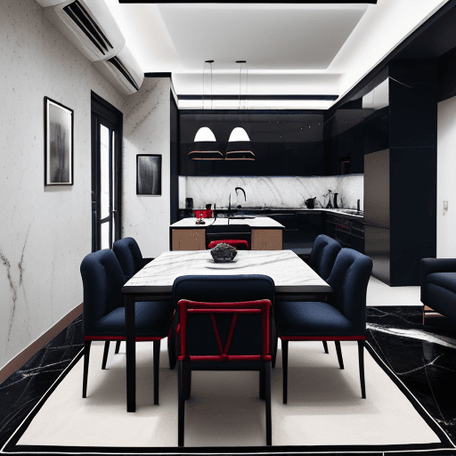 AI generated: high resolution photography interior design, spacious apartment, friends party in the dinning room a...