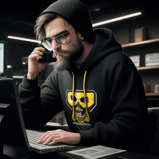 AI generated: hacker, darkroom, coder, computer, man, medium beard, cool, grunge, (typing), ultra-detailed and det...