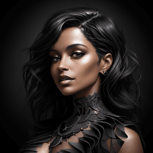 AI generated: a beautiful woman, in the style of texture-rich layers, dark black and light black, the pictures gen...
