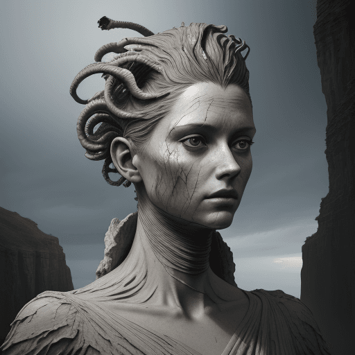 AI generated: art statue in cliffs, in the style of realistic hyper-detailed portraits, cryengine, detailed facial...