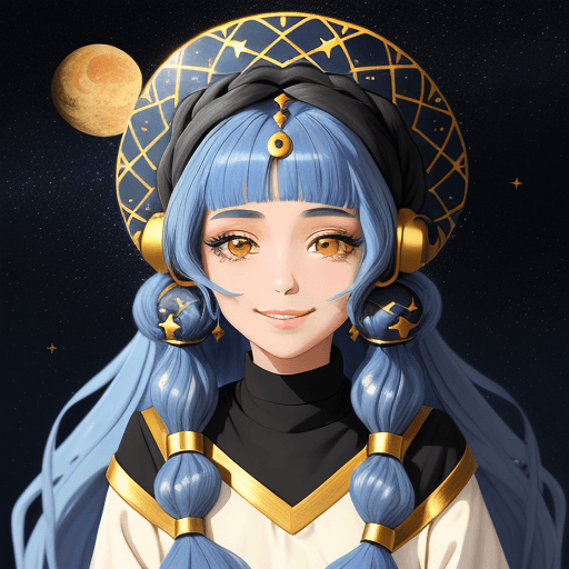 AI generated: a sticker of a Libyan pretty girl, her hair is like night sky with stars inside the hair, the hair l...