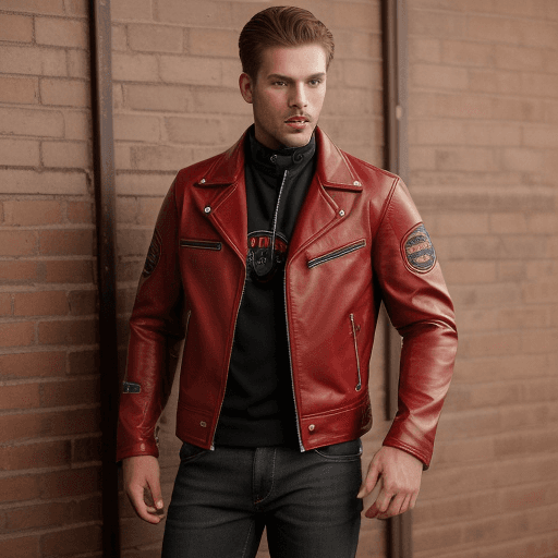 AI generated: Leder jacket with red bids ridding Harly Davidson 

