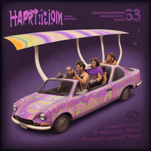 AI generated: Hyper realistic Psychedelic ticket for a trip, hallucinogenic mushrooms, happiness, purple, name of ...