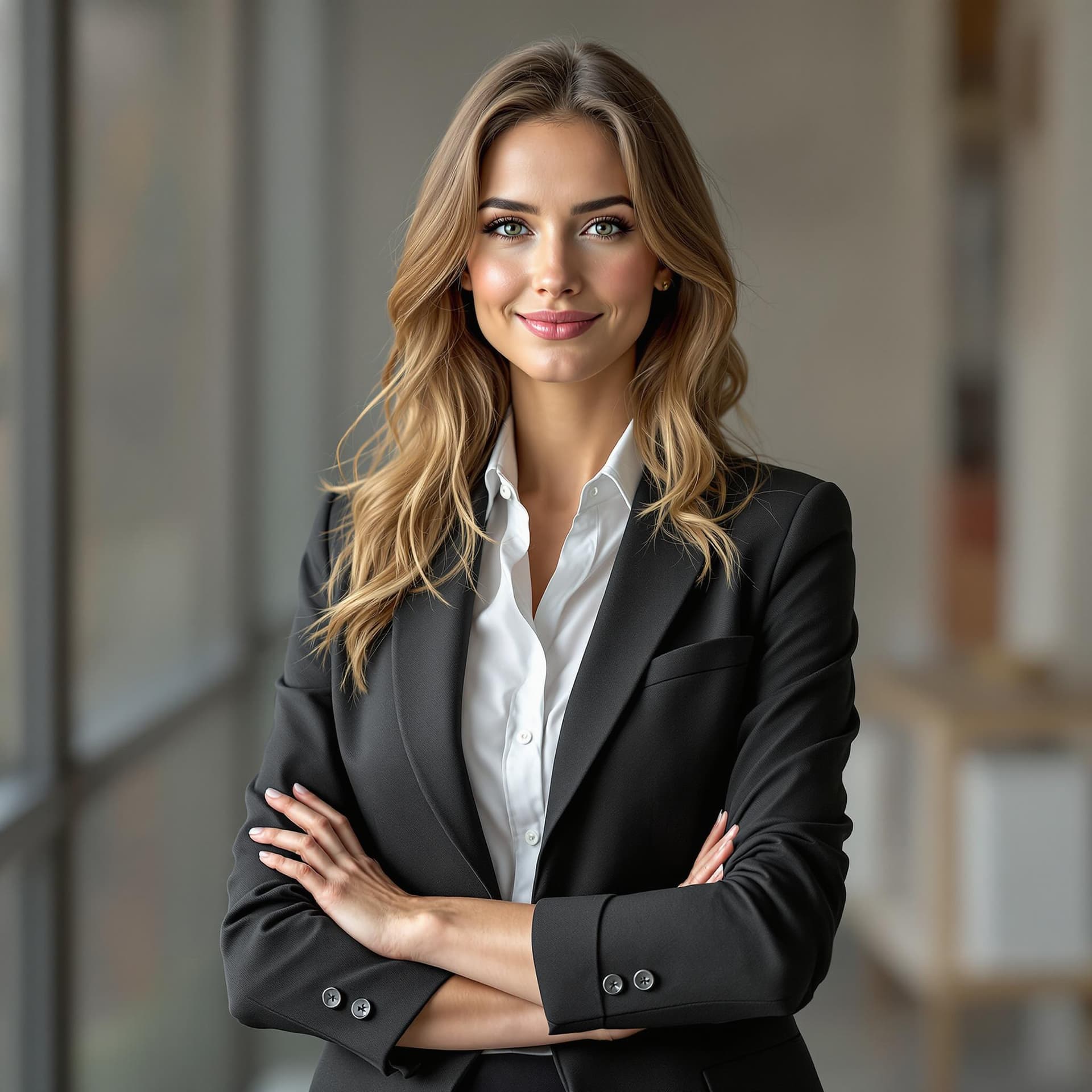 AI generated: female, full body shot of a beautiful Caucasian professor in a business casual attire