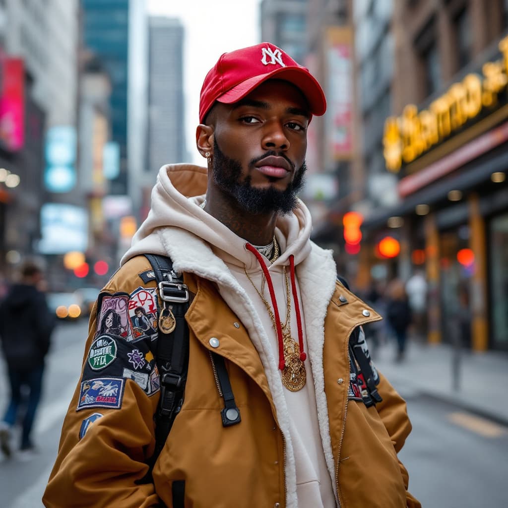 AI generated: Realistic image of MEN in streetwear, urban fashion, hip-hop influence, modern city background.
