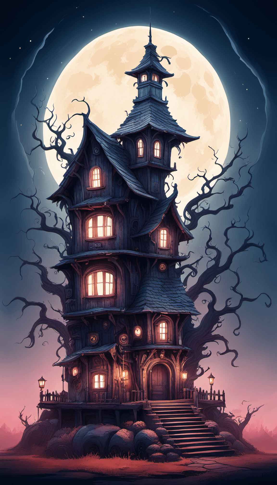AI generated: Masterpiece, Best Quality, full moon <lora:sdxl-holloAI-lokr-prodigy-v1:0.8>, photo of a house, ambi...