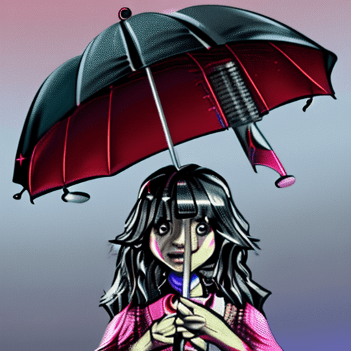 AI generated: a portrait of a (girl holding a colorful umbrella umbrella:1.5), long hair, pinky red theme, genshin...