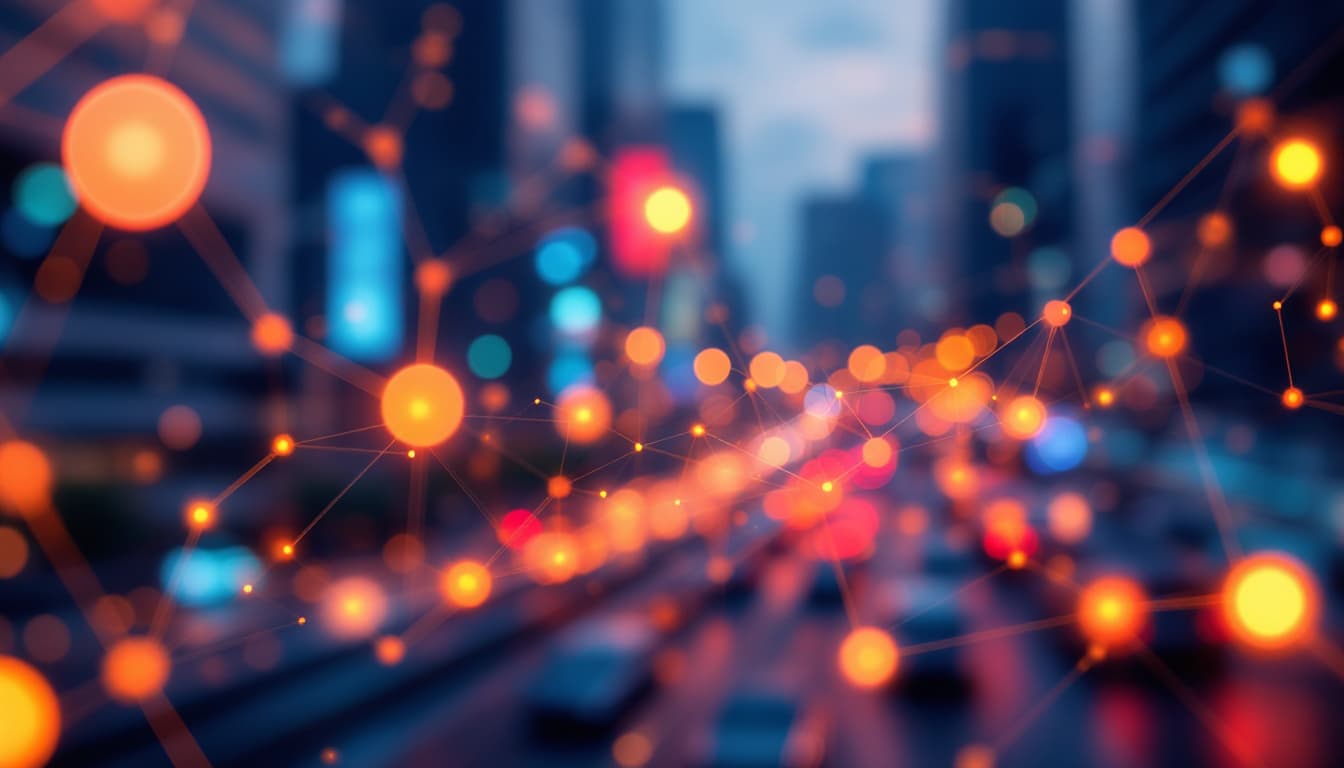 AI generated: Smart city and abstract line and dot connect #fa5f0b