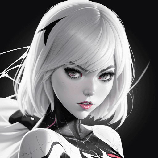 AI generated: a close up of a woman in a black and white outfit, spider gwen, spider - gwen, spider-gwen, style ar...