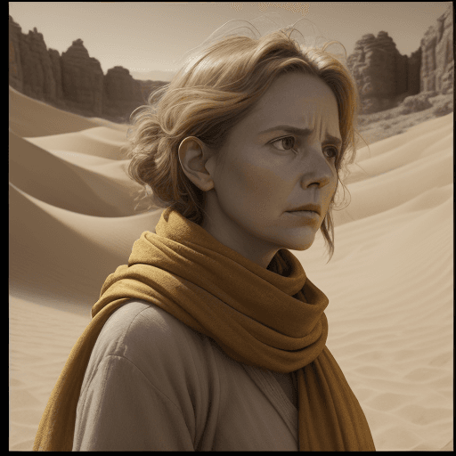 AI generated: a woman wearing a yellow scarf, in the style of biblical drama, light brown and amber, desertwave, a...