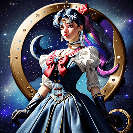 AI generated: Masterpiece, best quality, (1 girl), super sailor moon in Victorian steampunk design, denim shot, ni...