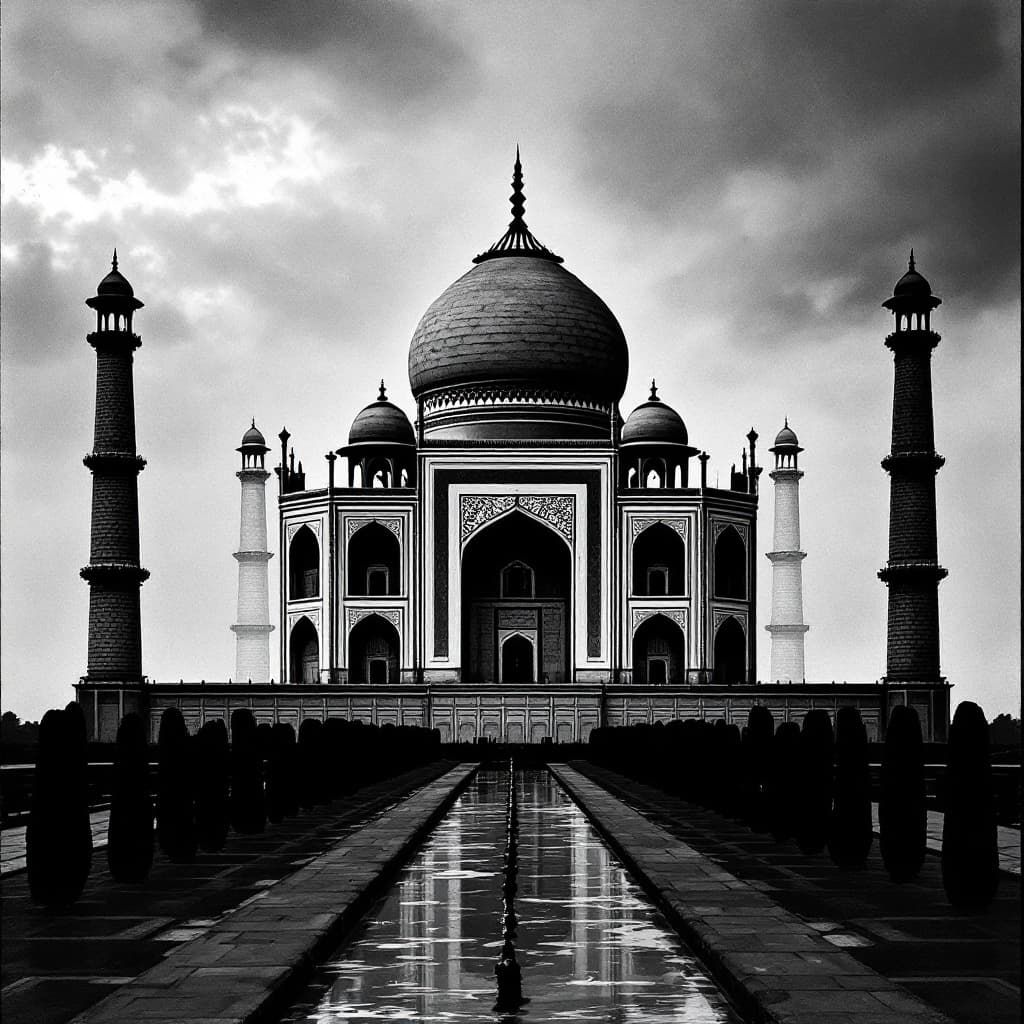 AI generated: The Taj Mahal painted black. Realism.