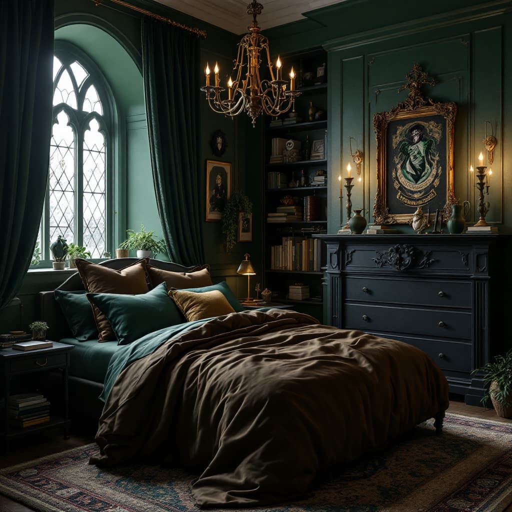 AI generated: Slytherin style bedroom